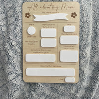 ‘All About My Mum’ Reusable Board