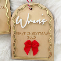 Baby’s First Christmas Keepsake – Wooden + Gold Mirror Edge