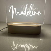 Name in Lights LED Sign – Personalised Engraved Acrylic Night Light with Wooden Base