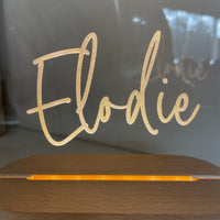 Name in Lights LED Sign – Personalised Engraved Acrylic Night Light with Wooden Base