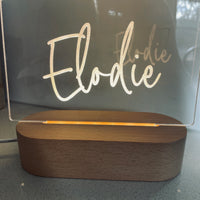 Name in Lights LED Sign – Personalised Engraved Acrylic Night Light with Wooden Base