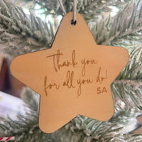 Personalised Teacher Thank You Star Ornament – Double-Sided Mirror & Wood