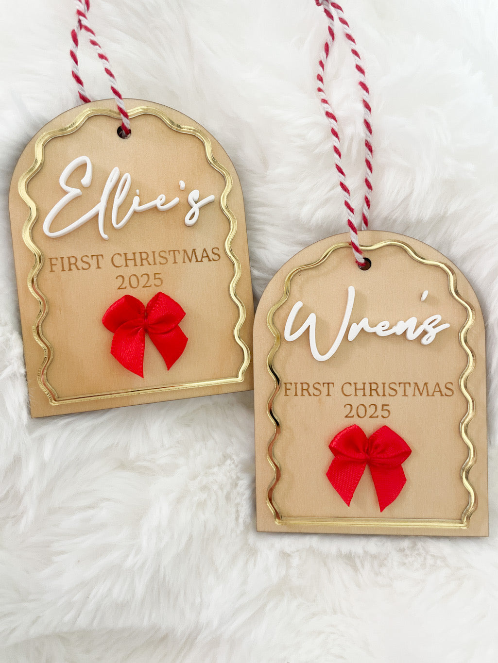 Baby’s First Christmas Keepsake – Wooden + Gold Mirror Edge
