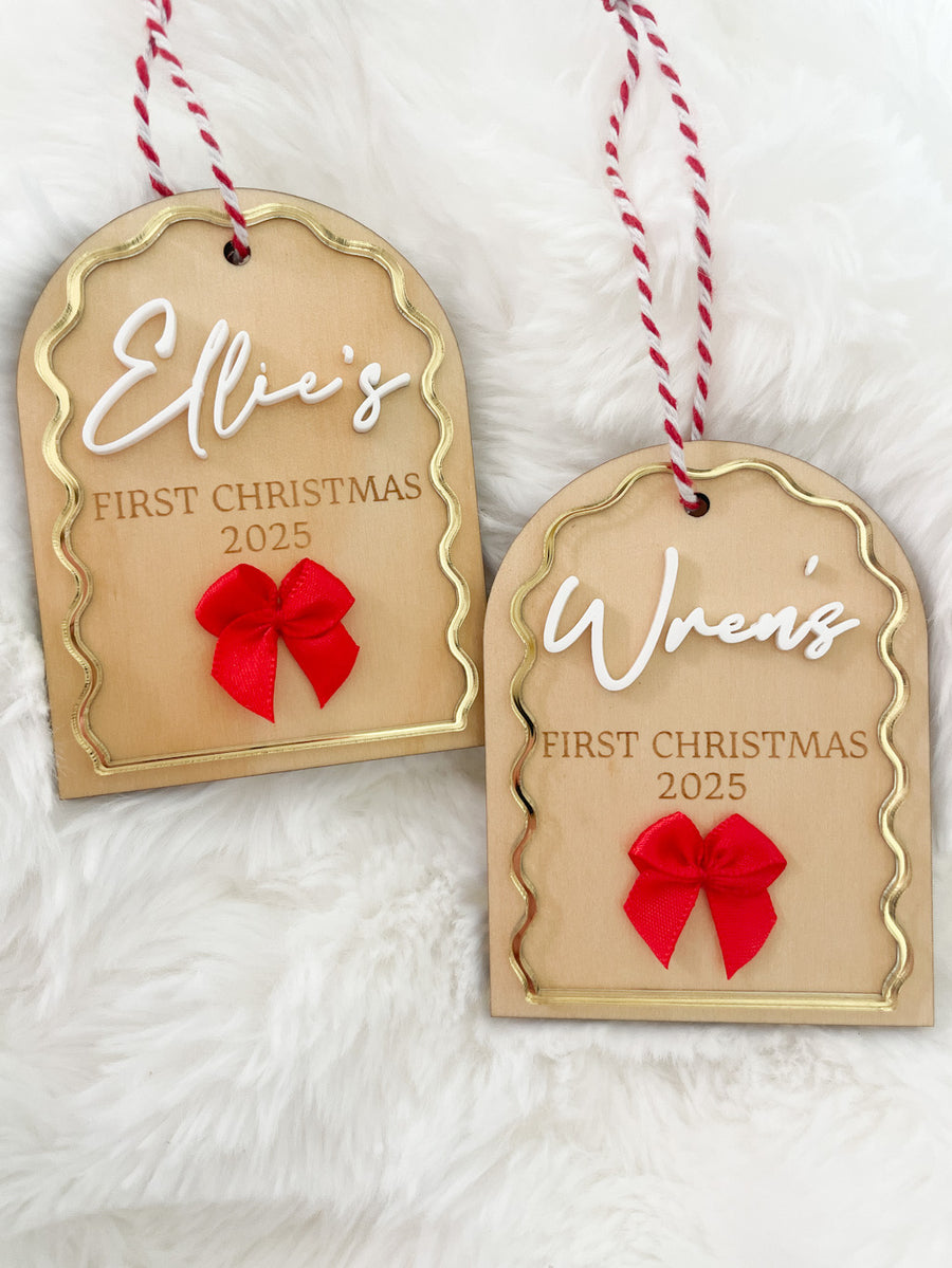 Baby’s First Christmas Keepsake – Wooden + Gold Mirror Edge
