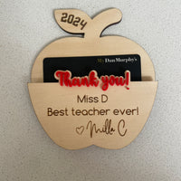 Custom Teacher Apple gift voucher holder