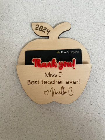 Custom Teacher Apple gift voucher holder