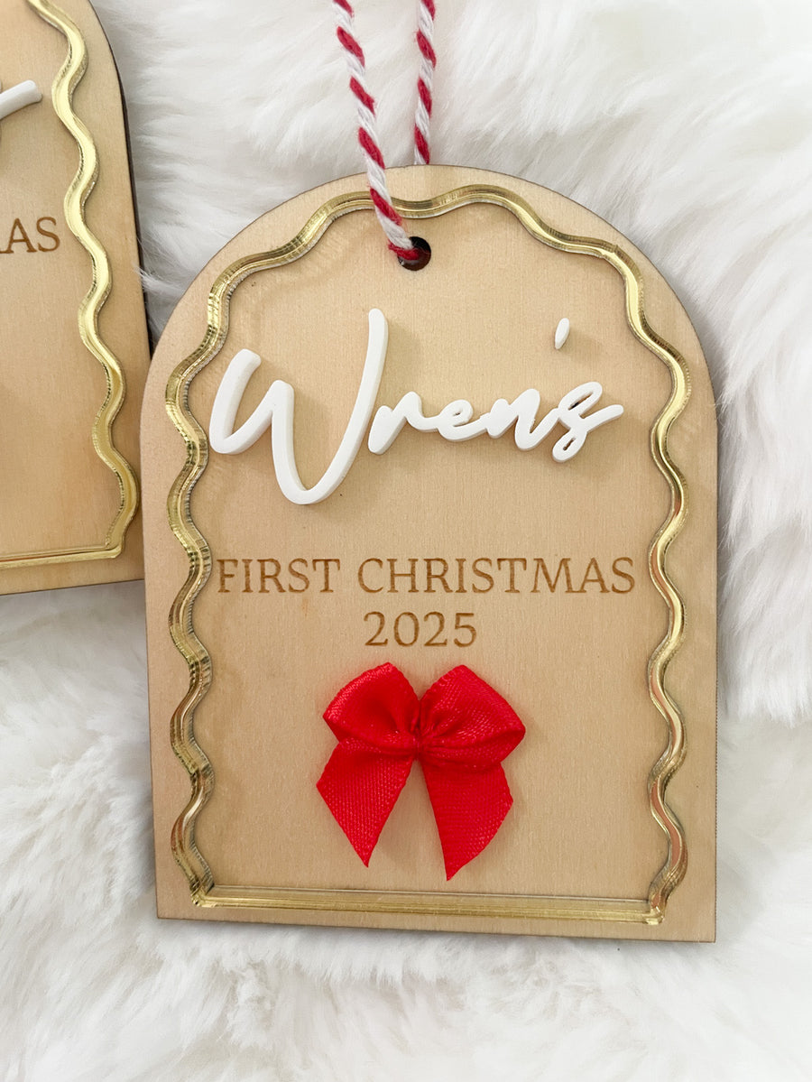 Baby’s First Christmas Keepsake – Wooden + Gold Mirror Edge