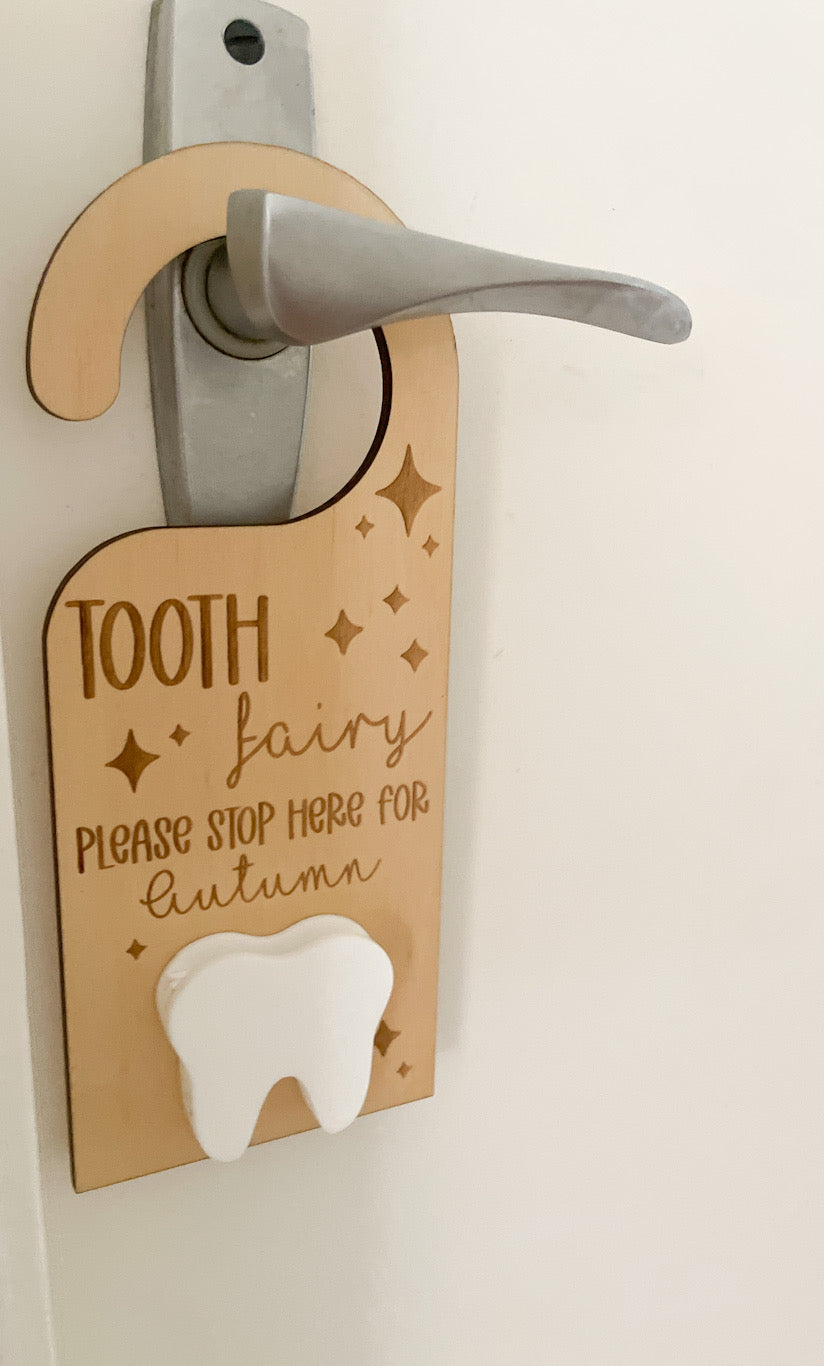 Personalised Tooth Fairy Door Hanger with Tooth Holder
