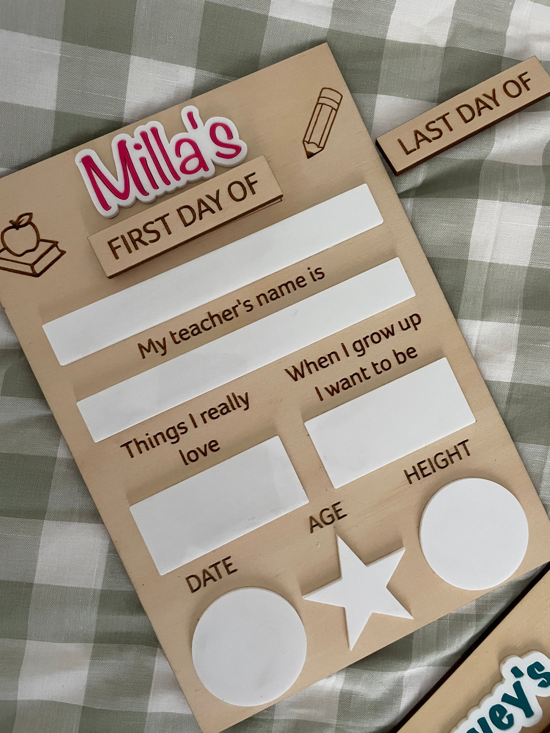 Personalised First & Last day of school boards - Interchangeable First/Last