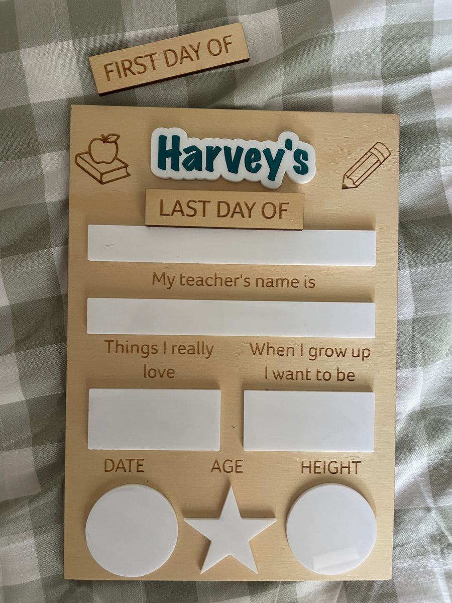 Personalised First & Last day of school boards - Interchangeable First/Last