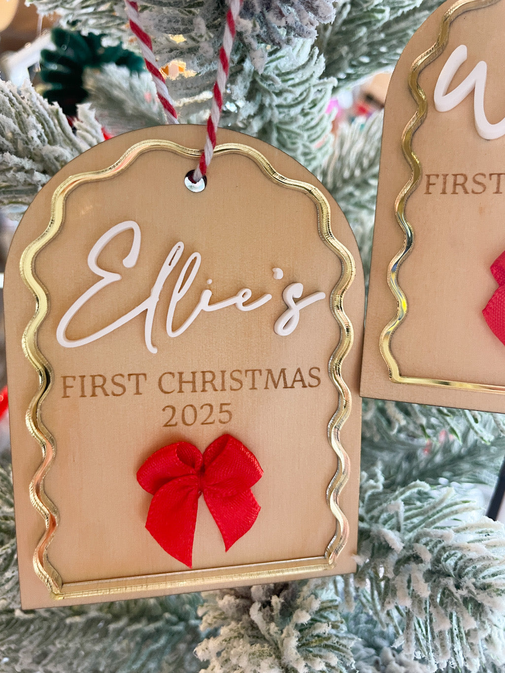 Baby’s First Christmas Keepsake – Wooden + Gold Mirror Edge