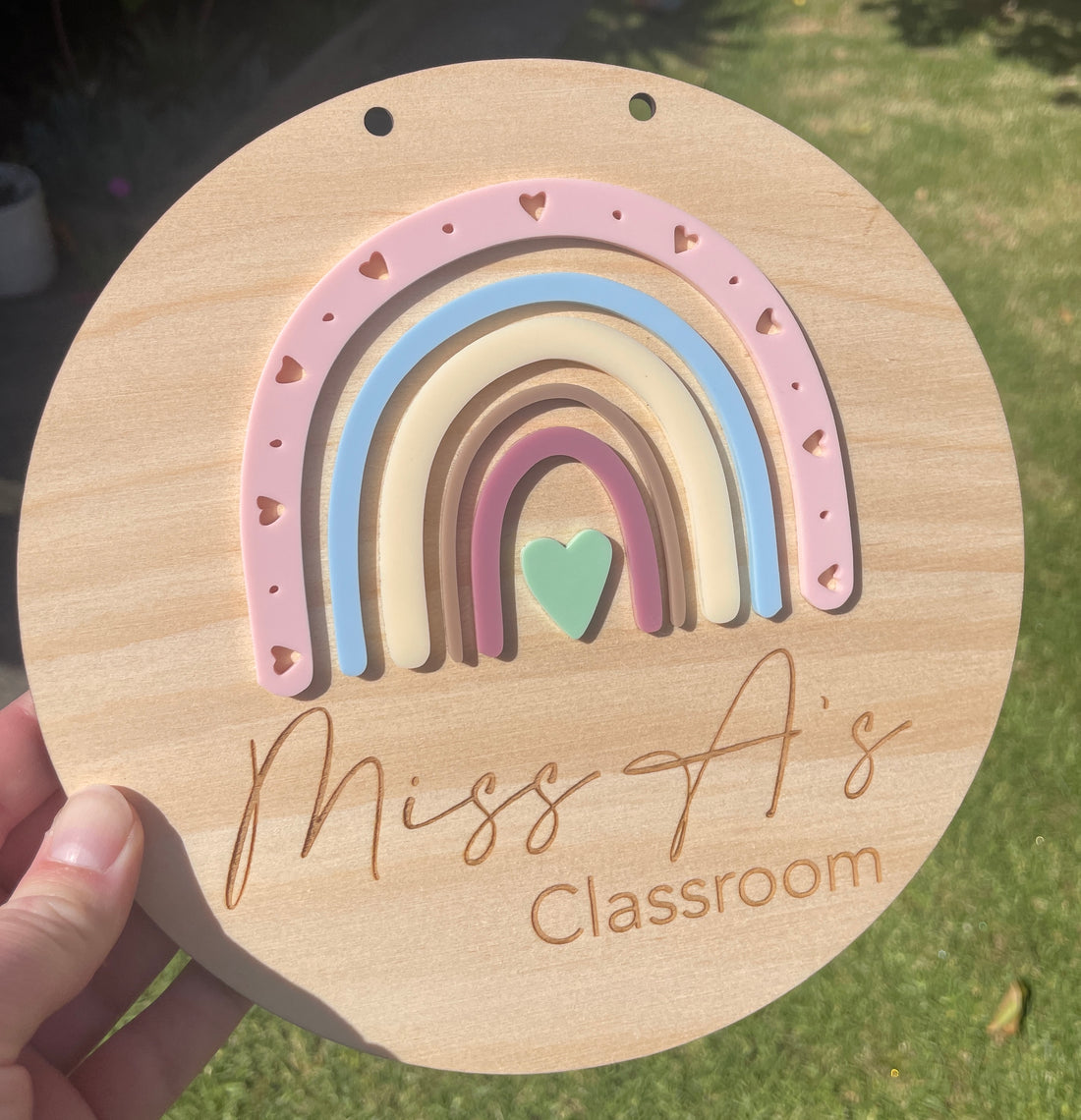 Rainbow Acrylic & Wood Classroom Sign