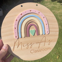 Rainbow Acrylic & Wood Classroom Sign