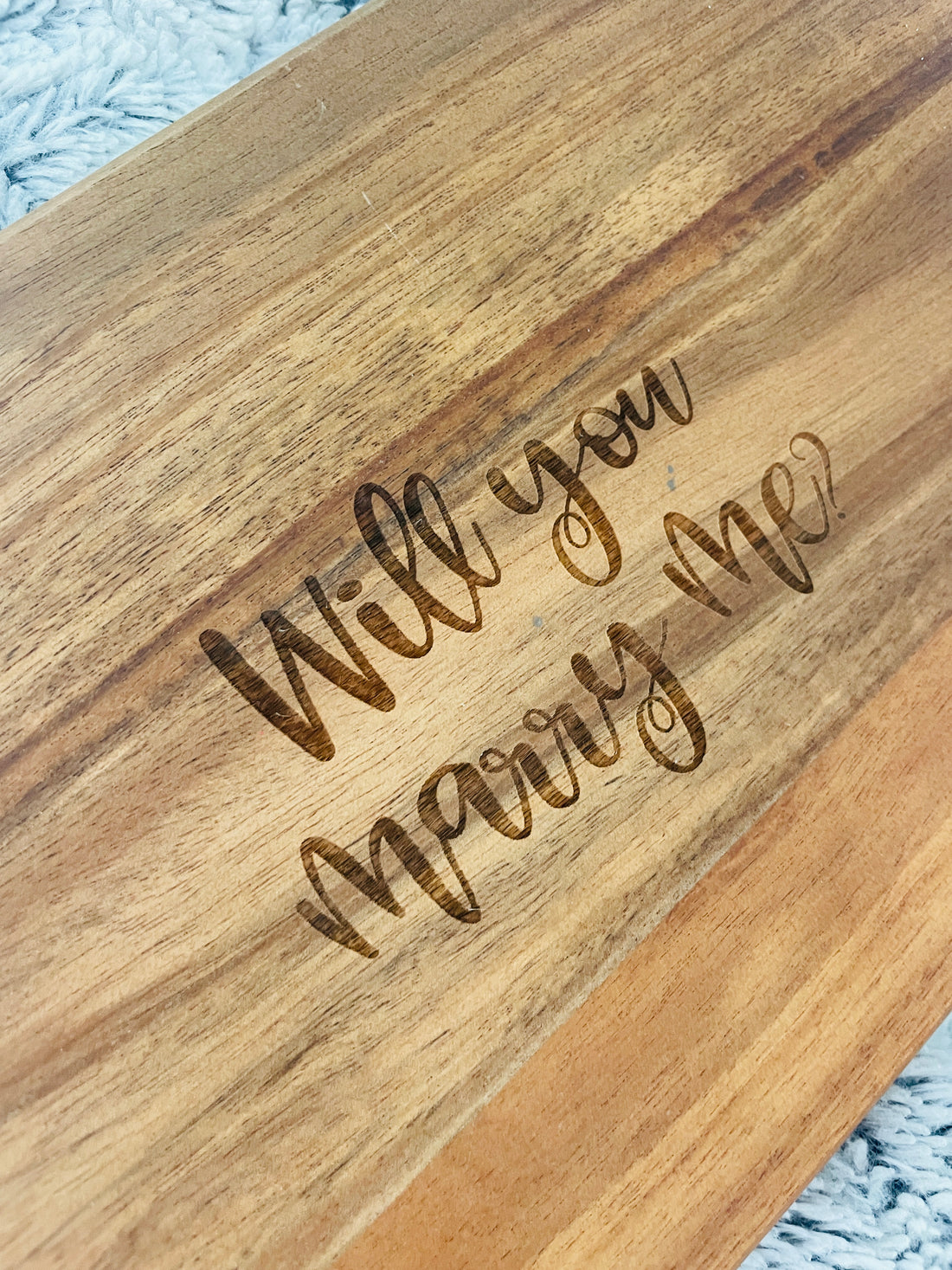 “Will you marry me?” engraved acacia wood serving board