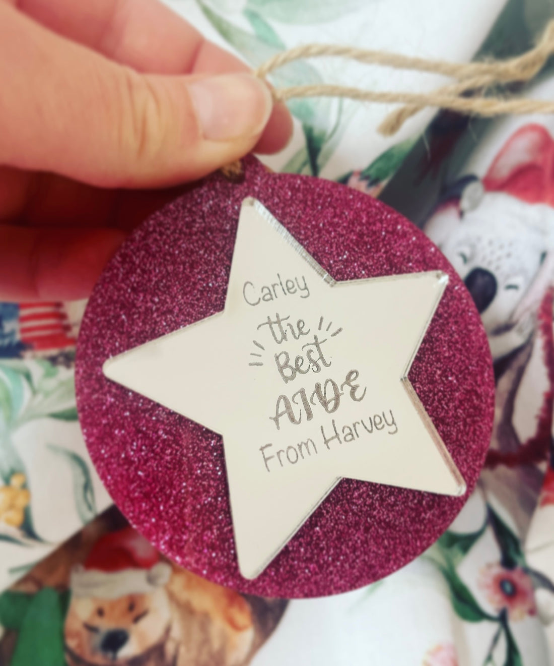 Personalised Best Teacher & Best Aide glitter Christmas decoration