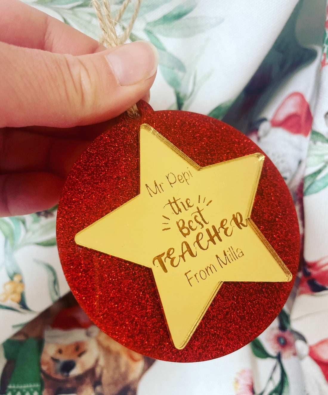 Personalised Best Teacher & Best Aide glitter Christmas decoration