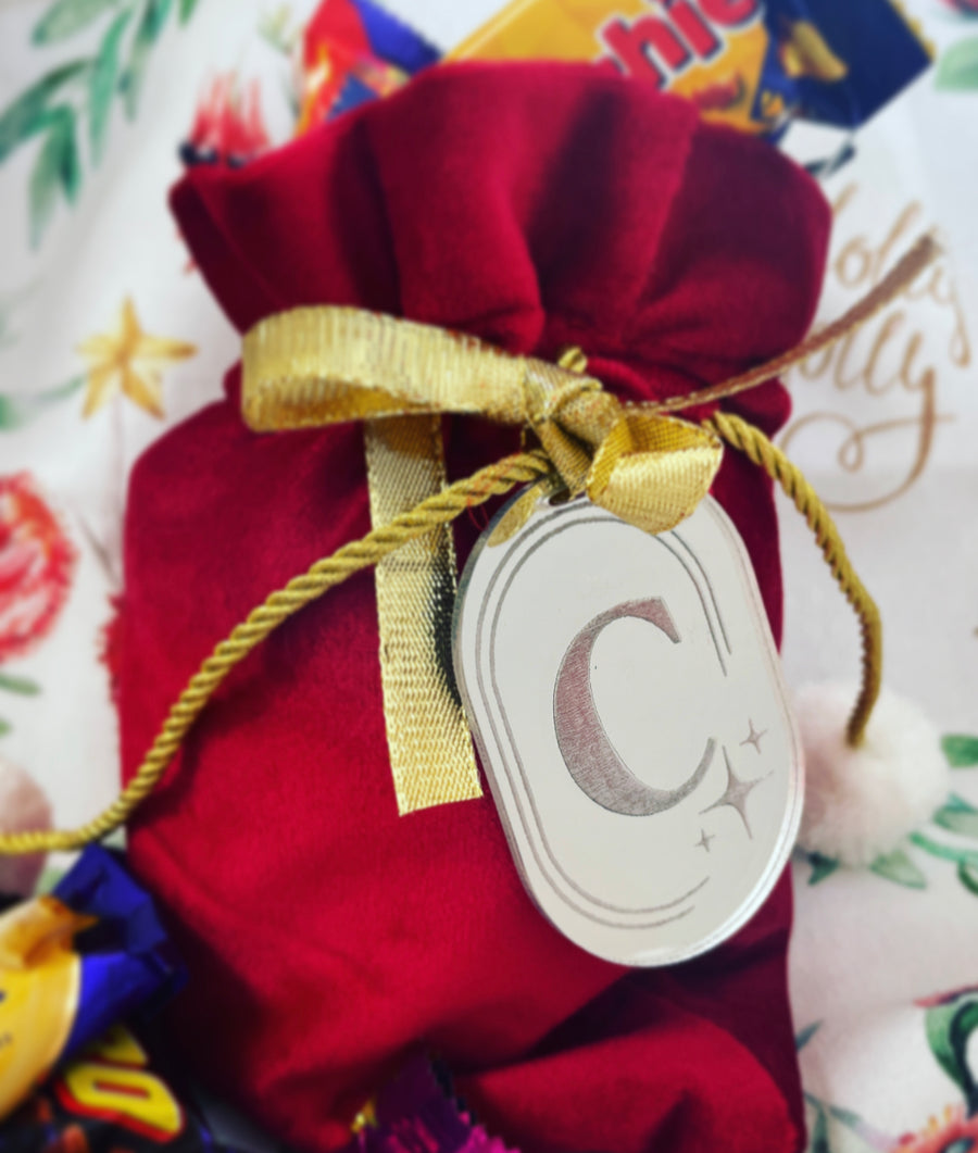 Small Christmas Bag with Initial Keyring