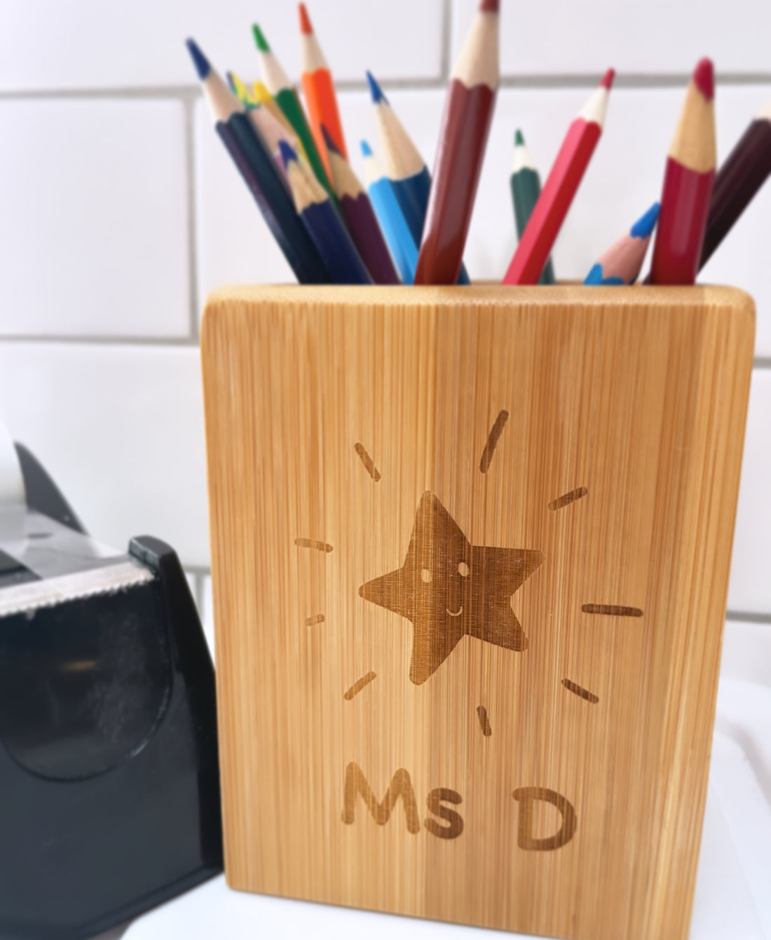 Personalised bamboo pen cup