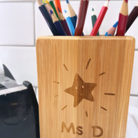 Personalised bamboo pen cup