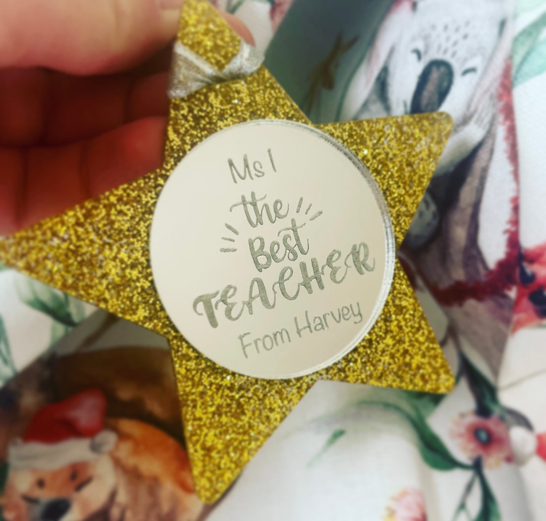 Personalised Best Teacher & Best Aide glitter Christmas decoration