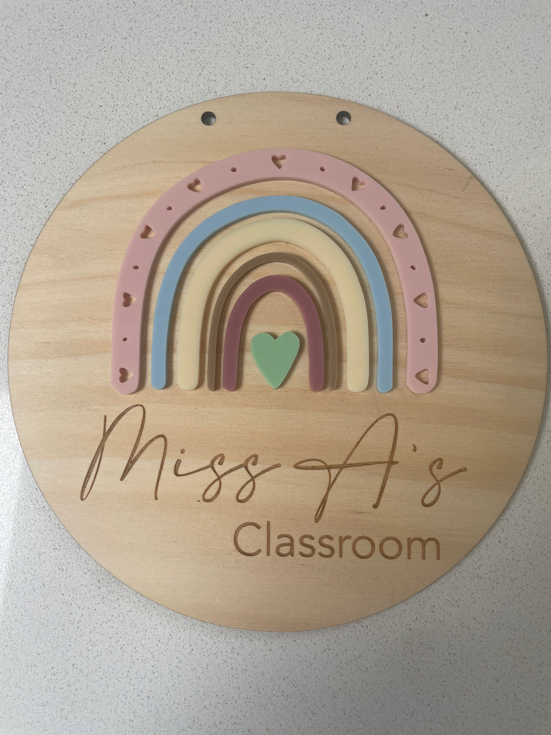 Rainbow Acrylic & Wood Classroom Sign