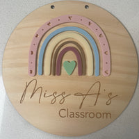 Rainbow Acrylic & Wood Classroom Sign