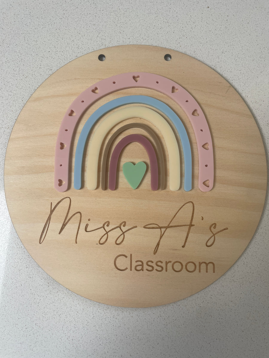 Rainbow Acrylic & Wood Classroom Sign