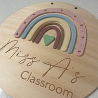 Rainbow Acrylic & Wood Classroom Sign