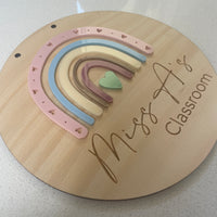 Rainbow Acrylic & Wood Classroom Sign