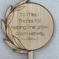 Teacher Appreciation Personalised Planter Stick - Natural Bamboo