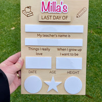 Personalised First & Last day of school boards - Interchangeable First/Last