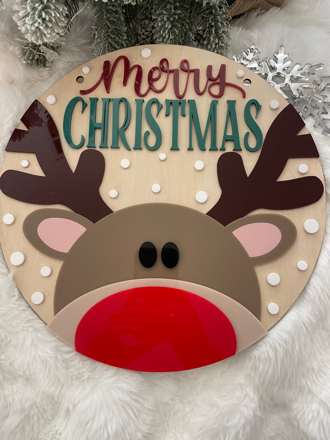 Merry Christmas Reindeer Sign – Wooden & Acrylic Decoration