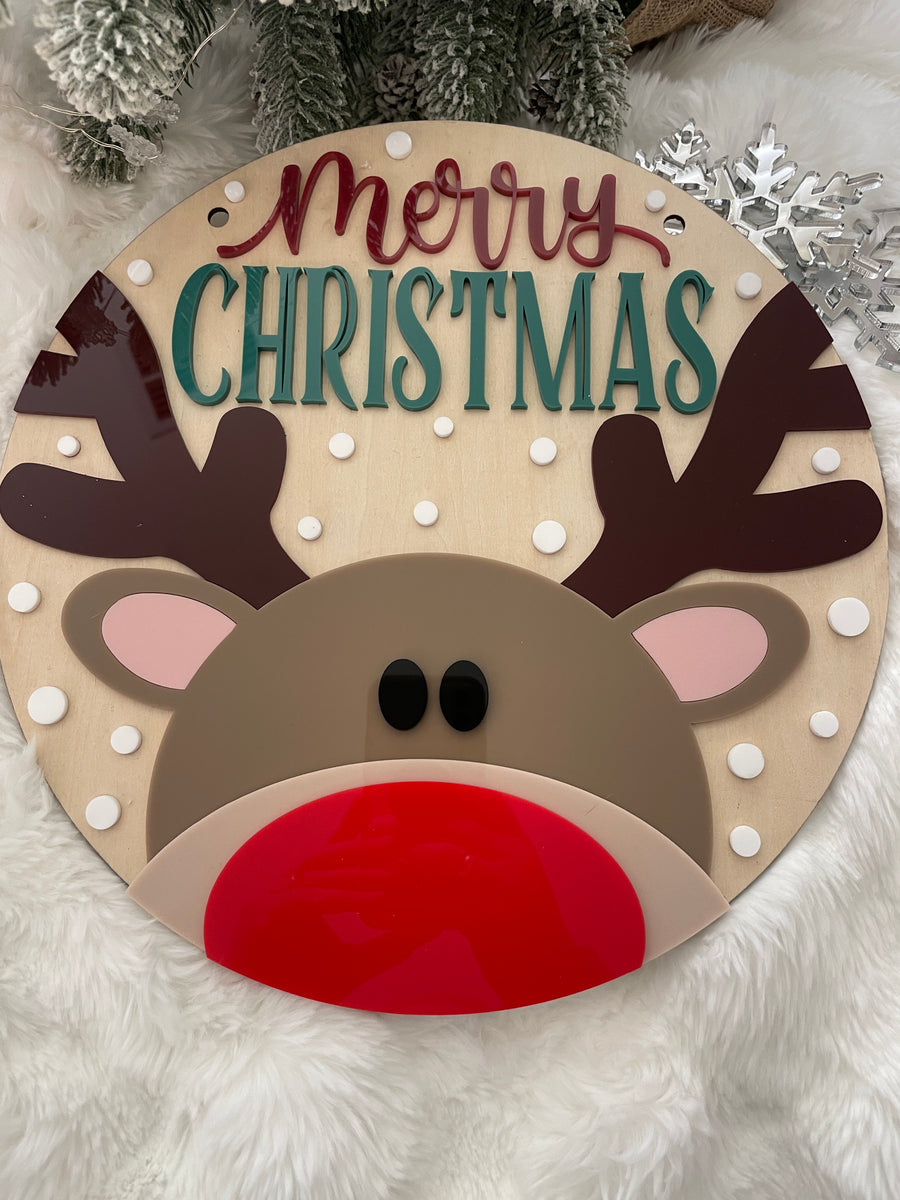 Merry Christmas Reindeer Sign – Wooden & Acrylic Decoration