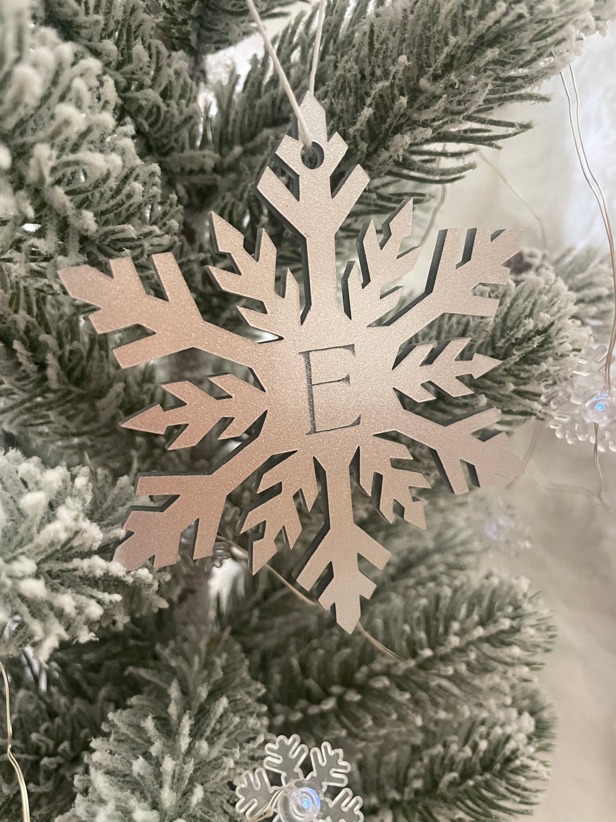 Personalised Mirror & Metallic Snowflake Decoration – Silver