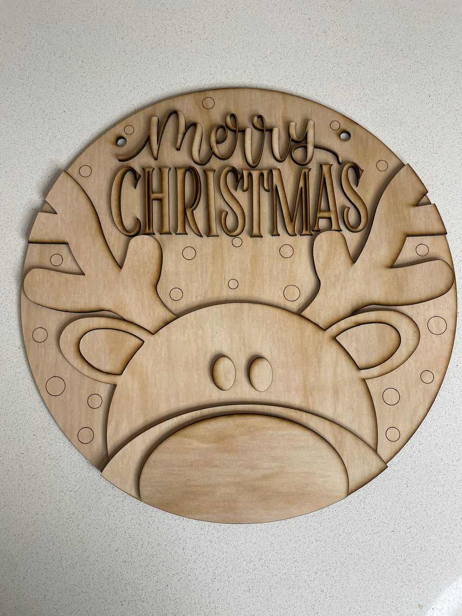 DIY Merry Christmas Reindeer Sign – 30cm Wooden Craft Kit