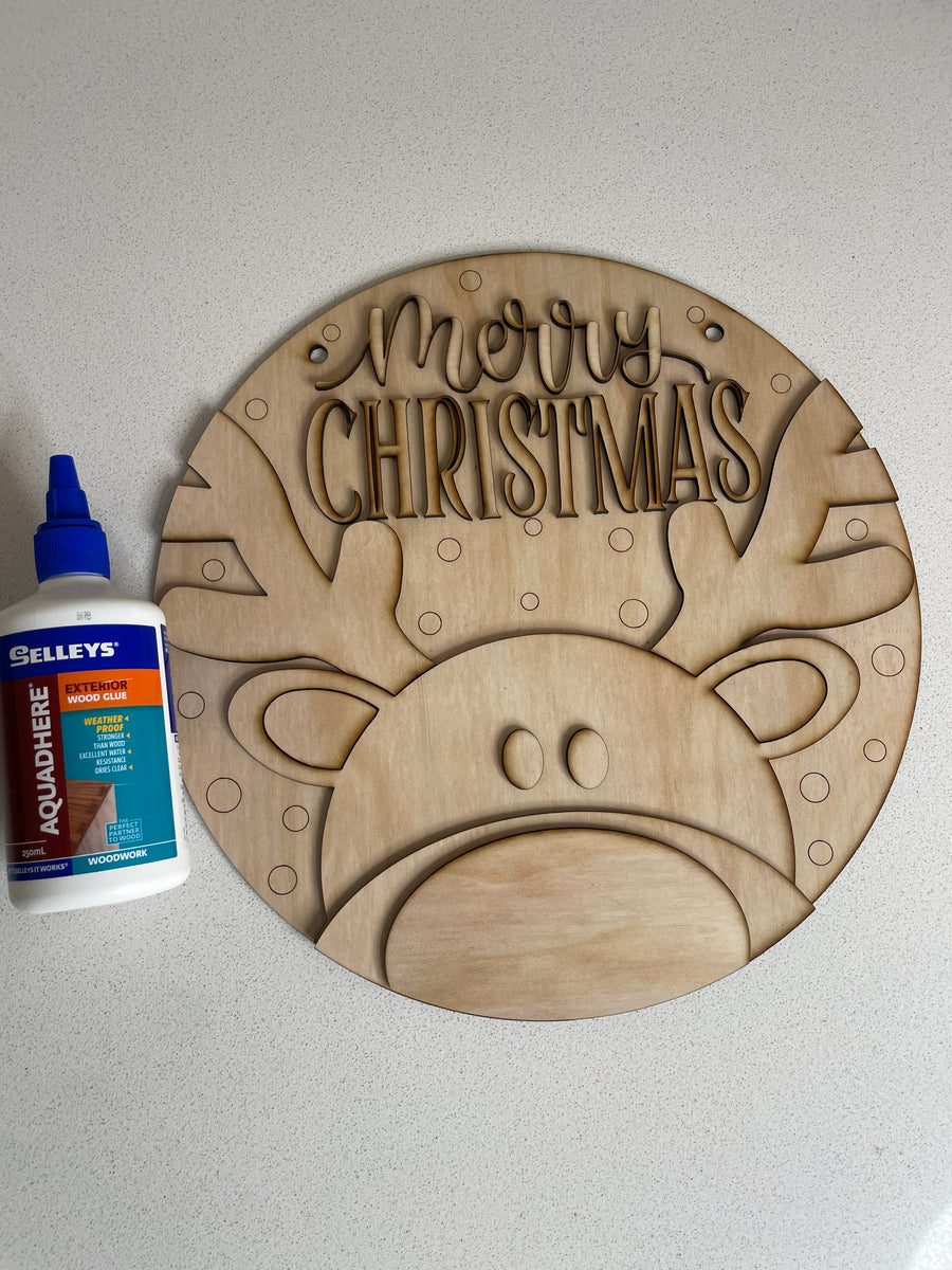 DIY Merry Christmas Reindeer Sign – 30cm Wooden Craft Kit