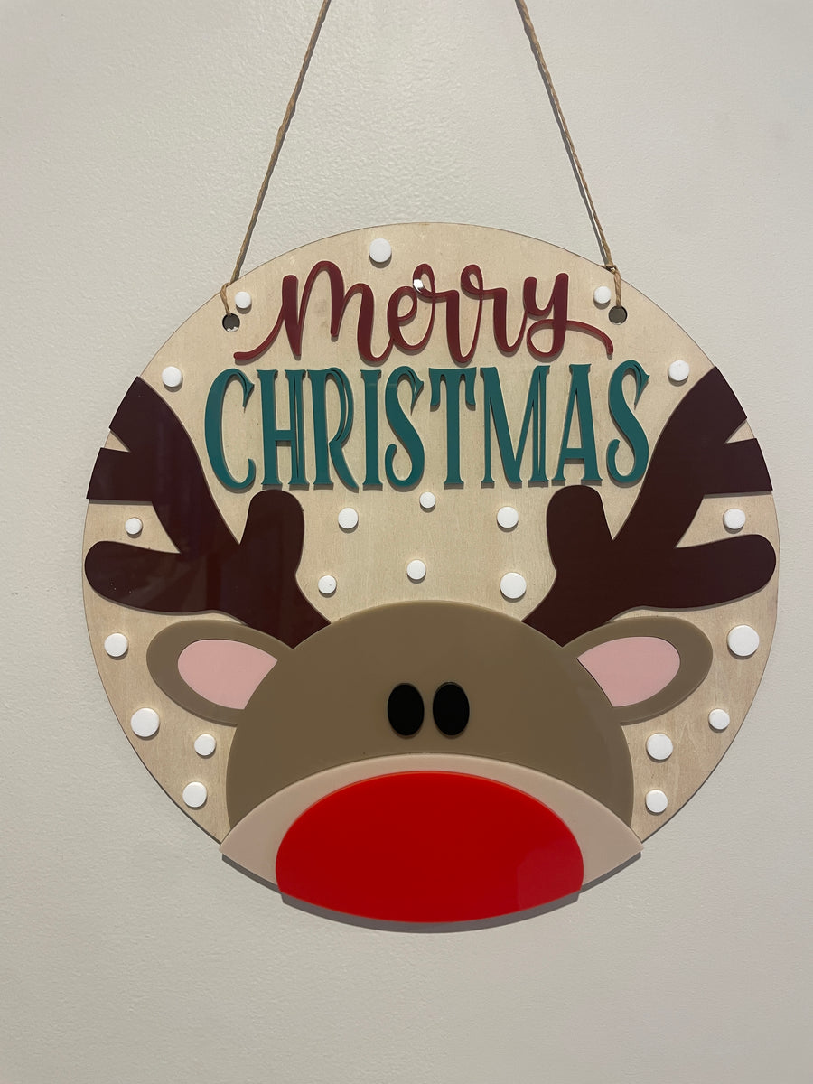 Merry Christmas Reindeer Sign – Wooden & Acrylic Decoration