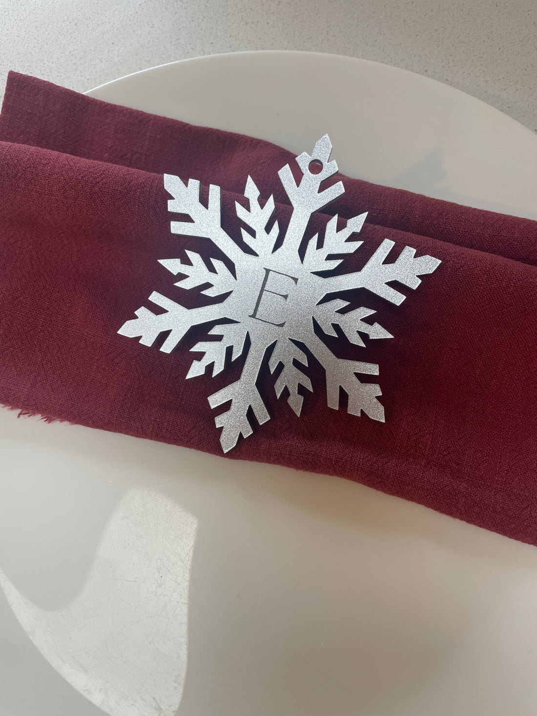 Personalised Mirror & Metallic Snowflake Decoration – Silver