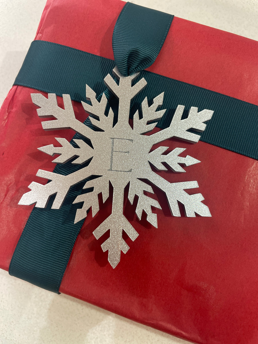 Personalised Mirror & Metallic Snowflake Decoration – Silver