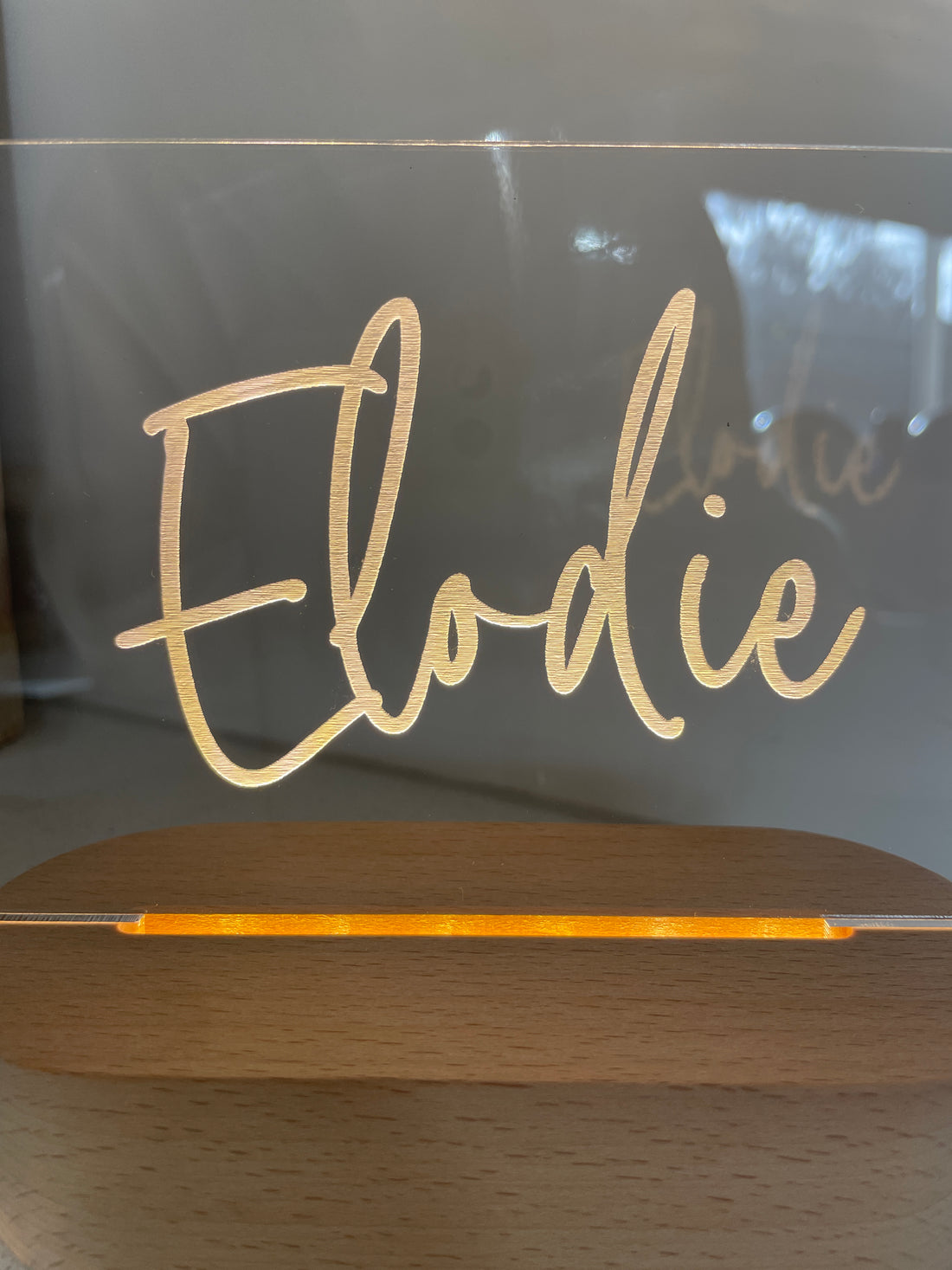 Name in Lights LED Sign – Personalised Engraved Acrylic Night Light with Wooden Base