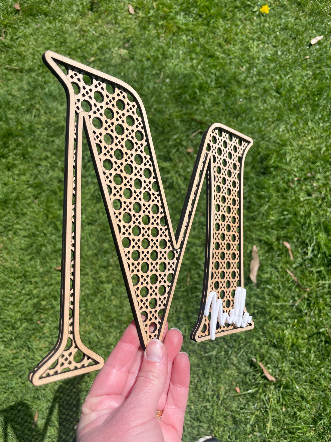 Rattan Design Initial + Acrylic Name Wall Décor