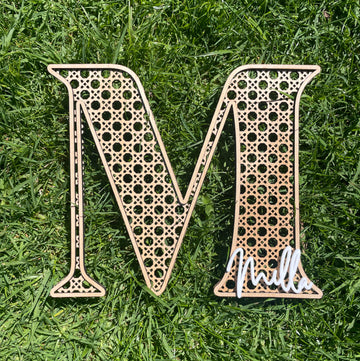 Rattan Design Initial + Acrylic Name Wall Décor