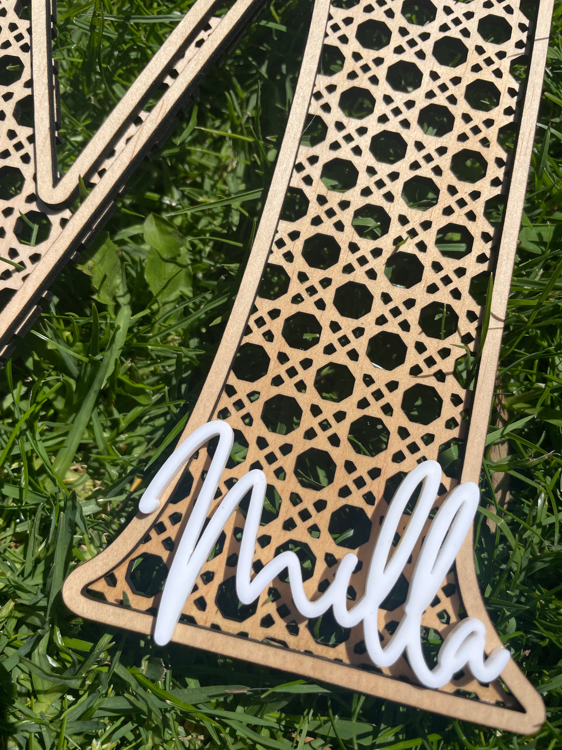 Rattan Design Initial + Acrylic Name Wall Décor