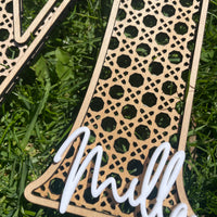 Rattan Design Initial + Acrylic Name Wall Décor