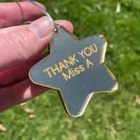 Personalised Teacher Thank You Star Ornament – Double-Sided Mirror & Wood