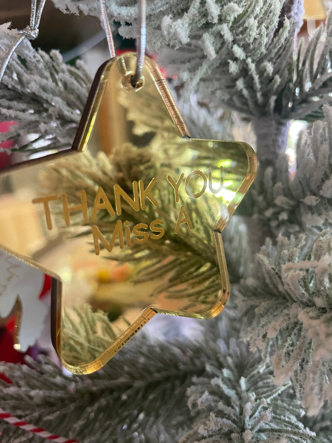 Personalised Teacher Thank You Star Ornament – Double-Sided Mirror & Wood
