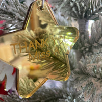 Personalised Teacher Thank You Star Ornament – Double-Sided Mirror & Wood