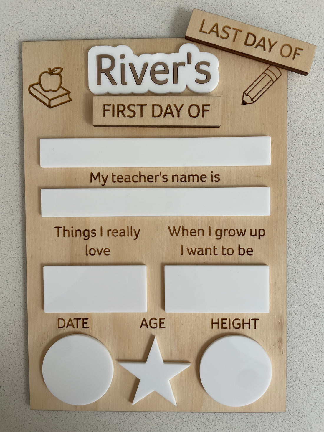 Personalised First & Last day of school boards - Interchangeable First/Last