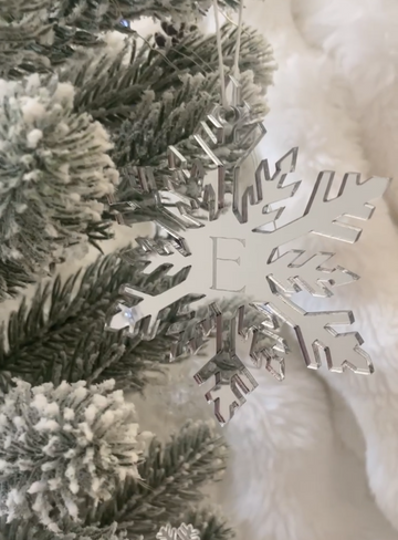 Personalised Mirror & Metallic Snowflake Decoration – Silver