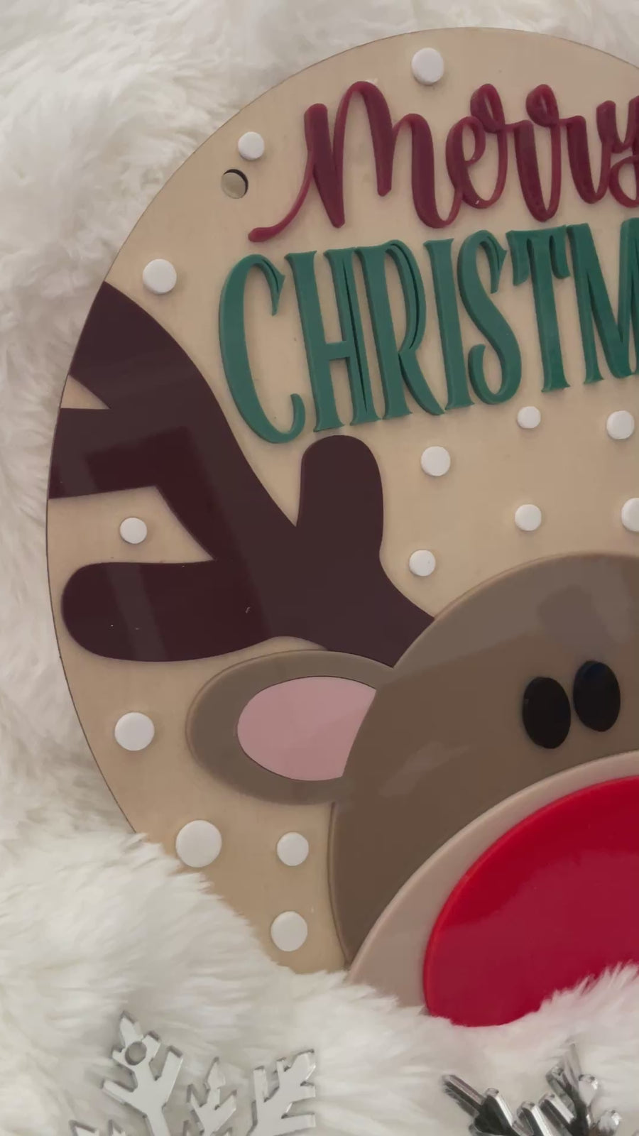 Merry Christmas Reindeer Sign – Wooden & Acrylic Decoration